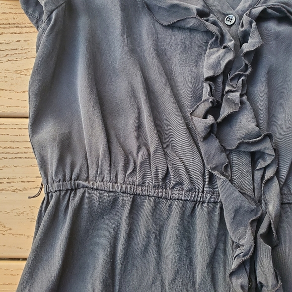 INC Black Mini Dress Button Front A-Line Ruffle Silk Work Party Sustainable 8 - Picture 6 of 10